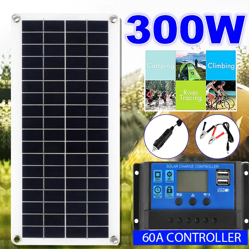 Kit 12v Outdoors Car Boat Battery Rechargeable Camping Dual Usb Output Solar Panel Charger Sunpower