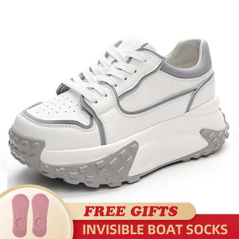 Fashion 6cm 2023 New Genuine Leather Platform Wedge Casual Chunky Sneakers Women High Brand Spring Autumn Vulcanize Woman Shoes