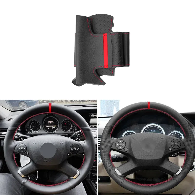 

Оплетка рулевого колеса для салона автомобиля, черно-красная оплетка рулевого колеса, защитная оплетка для Mercedes Benz E-Class W212 2009 2010 2011 2012