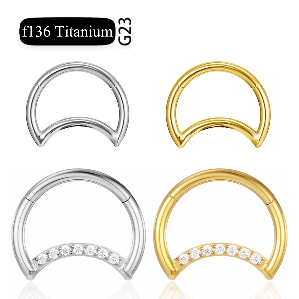 

F136 Titanium Hinged Segment Ring Septum Nose Clicker Piercing Cz Lip Labret Ear Tragus Cartilage Daith Helix Earring