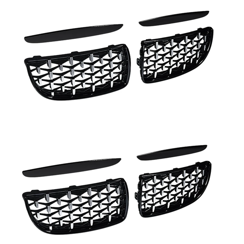 

4X Gloss Black&Chrome Diamond Meteor Latest Style Grille For -BMW 3 Series E90 E91 325I 328I 335I Pre-LCI 2005-2008