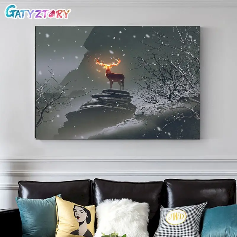 

GATYZTORY 60x75CM Painting By Numbers Glowing Deer Diy HandWorks Number Painting For Home Decor ON Canvas Painting For Wall Art