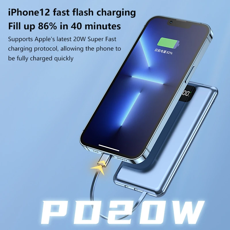 Фото ONEPLUS 66 Вт Быстрая зарядка с собственным кабелем Power Bank 20000 мАч 30000 мАч Большая емкость Ультратонкий мобильный источник питания BCAK №5