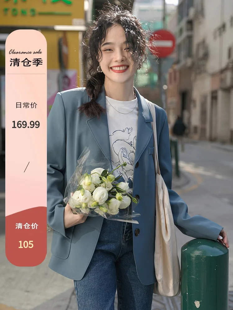 Clearance Miding Blue s Women Spring and Autumn Design Sense Casual Suit Short Small Black