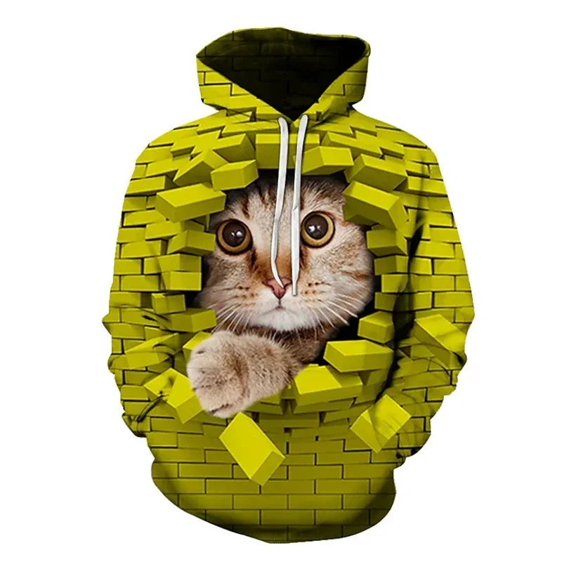 Мужской и женский пуловер с капюшоном толстовка изображением кошки кирпичной