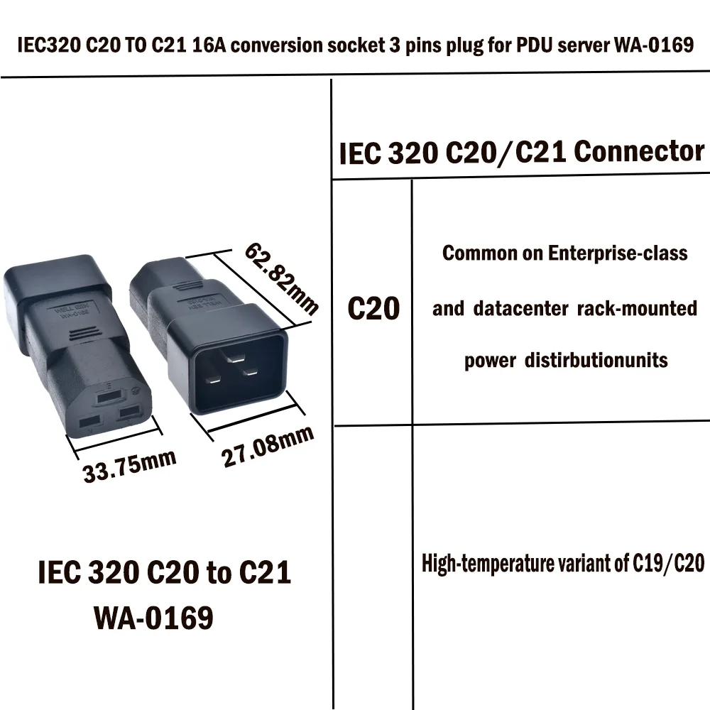 Переходник IEC C20 папа-мама C21 AC 125 В 20A/250 в 16a 60320 |