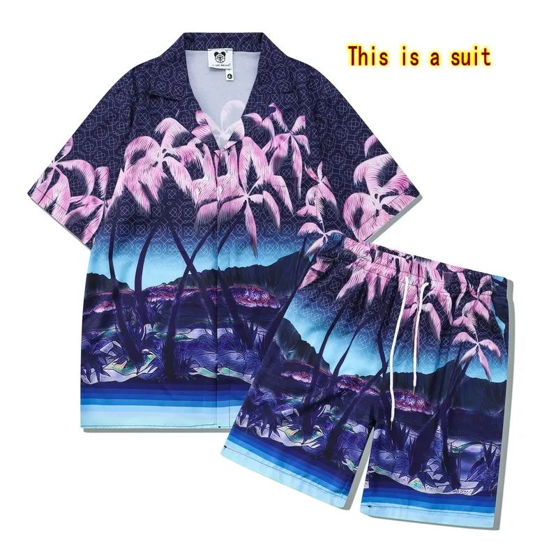 

2023ss Dark Night Coconut Tree Casablanca Shirt Men Women Short Sleeve Hawaiian Shirts Tee