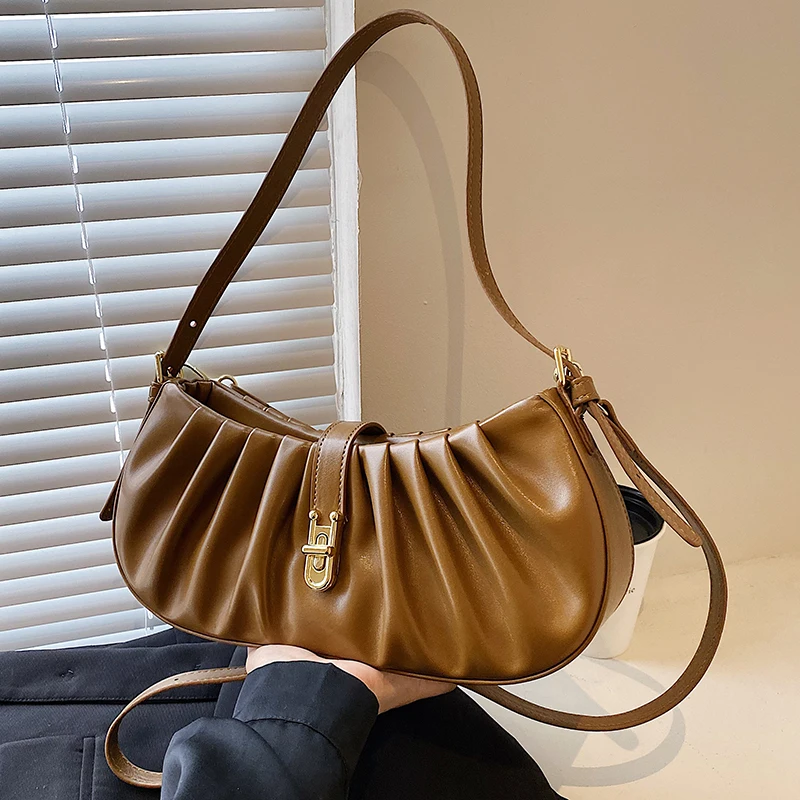 

VeryMe Fashion Retro Underarm Bag For Women Solid Color Leather Hangbags Popularity Simple Female Shoulder Pack Sac A Main Femme