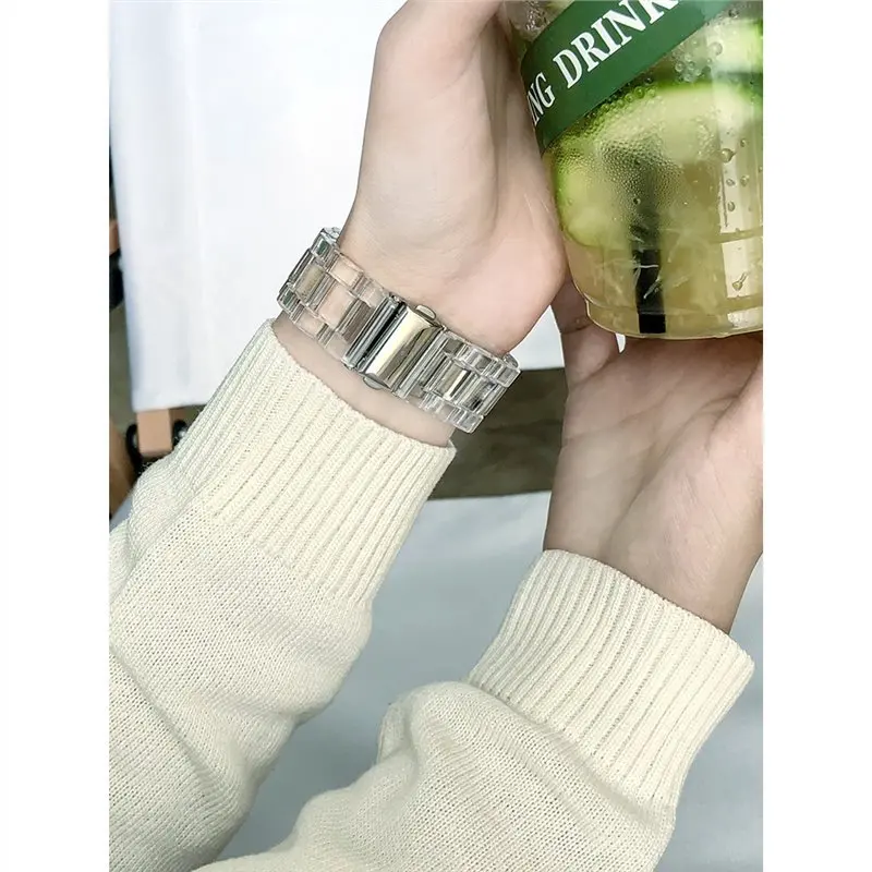 Transparent Resin Strap for Apple Watch 8 7 41mm 45mm Ultra 49mm Link Bracelet for IWatch Series 6 5 4 Se 40 44mm 3 2 1 38 42mm