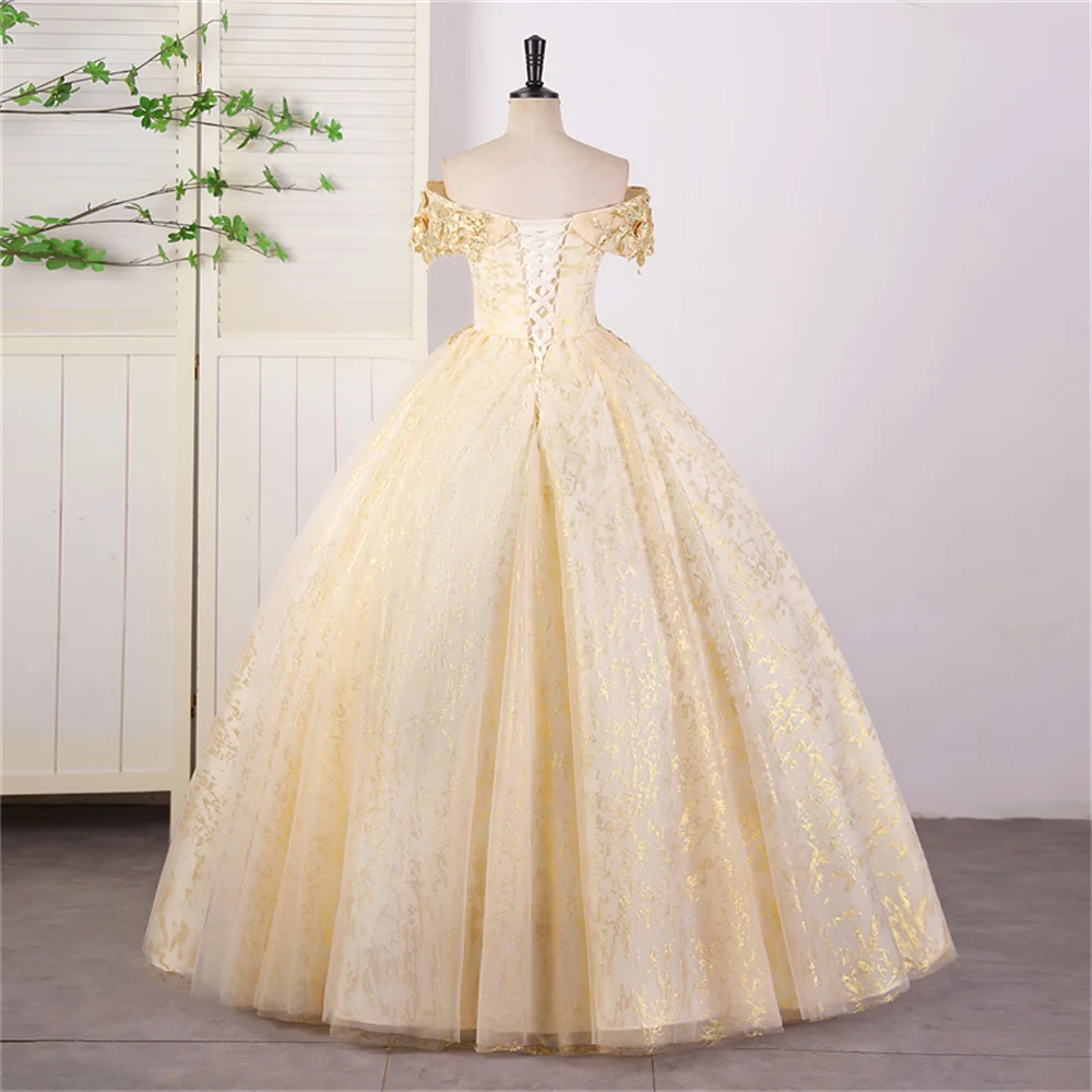 Фото 15 платьев Quinceanera, золотые вечерние платья, классическое 15-летнее платье, платья по индивидуальному заказу для Quinceanera, платье для выпускного вечера 2025 года №4
