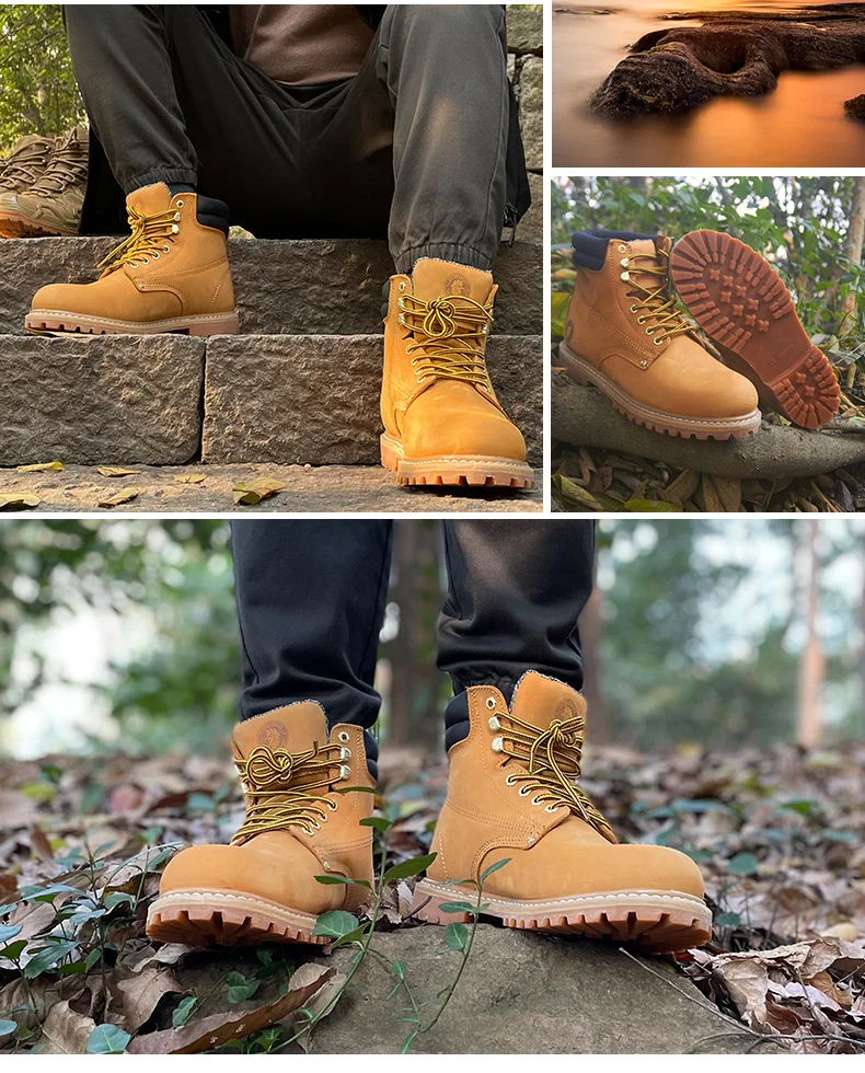 ROCKROOSTER Goodyear Martin Boots Men Women Mid-Top Leather Rhubarb Boots Retro British Style Tooling Ankle Boots Sneakers