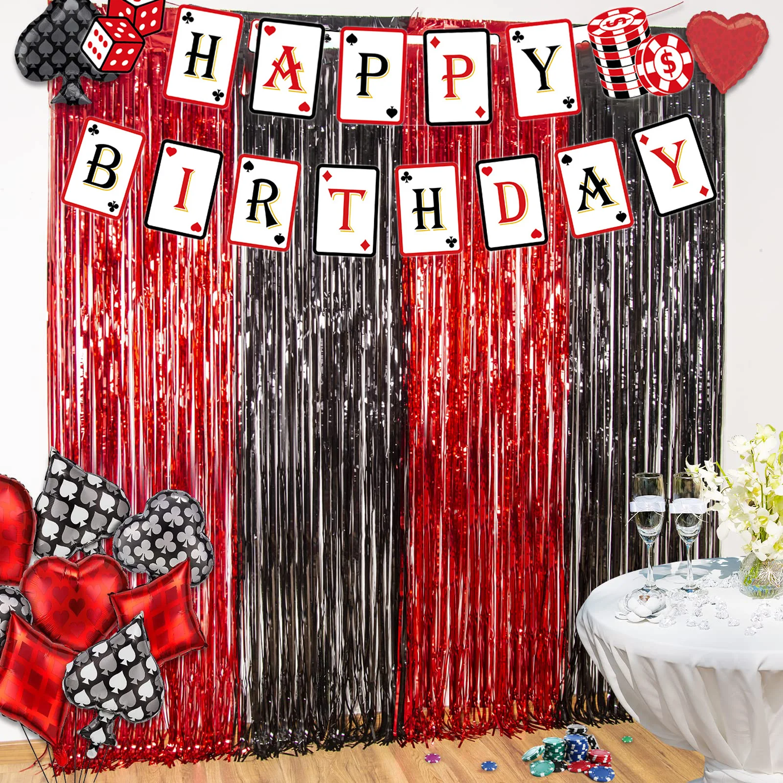

Casino Birthday Decorations Las Vegas Party Foil Curtains Backdrop Balloon New Years Eve Party Decor