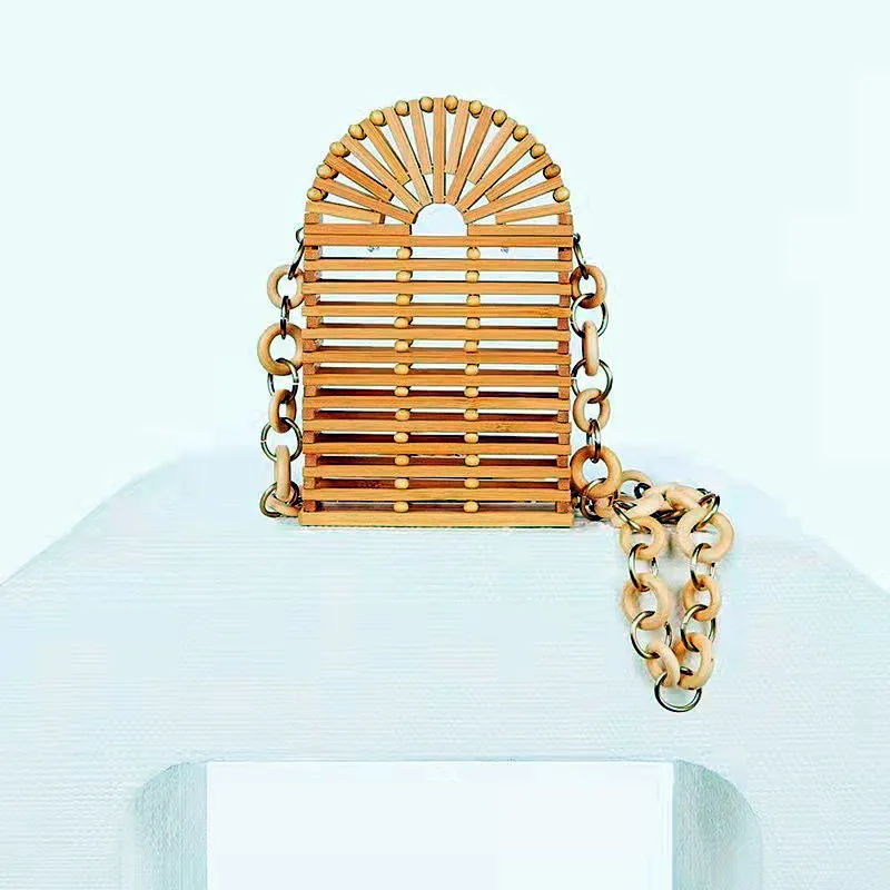 

Antique New Woven Bag Ladies Messenger One-shoulder Bamboo Braided Small Square Bag Retro Fashion Hollow Craft Beach Bag
