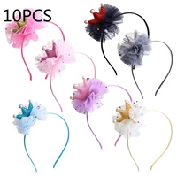 10pcs wholesale cute girls lace crown hairband pearls sequin party headband for kids elastic turban hairband hair accessories