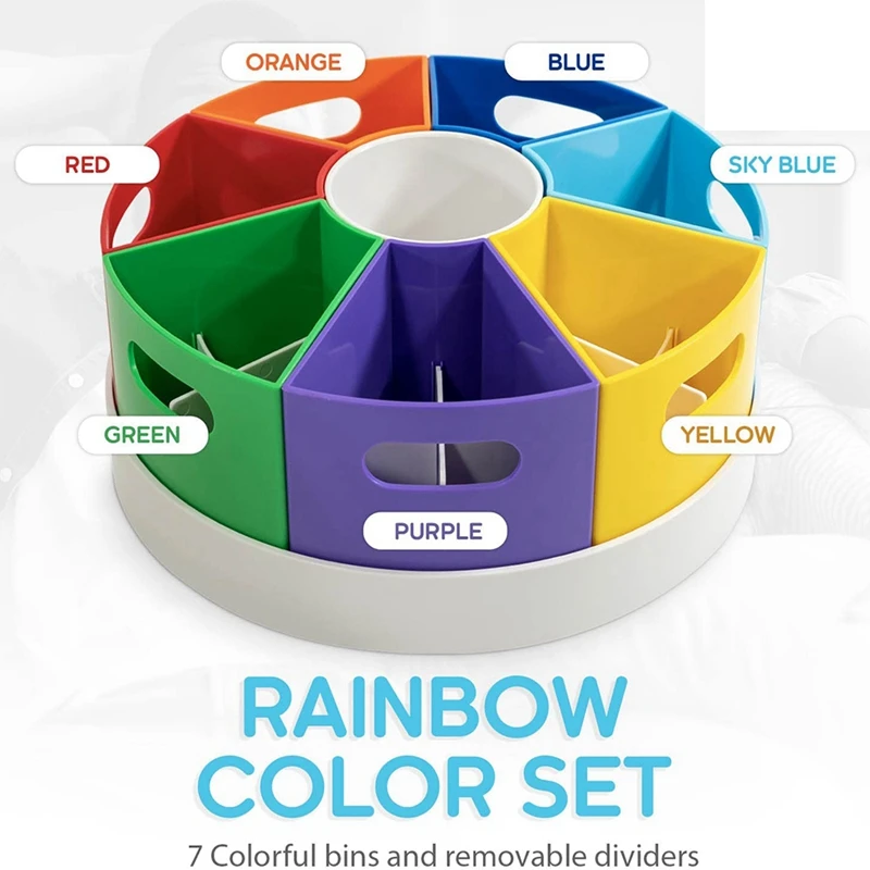 

Crayon Organizer Rotating Kids Desk Organizer Rainbow Color Bins Pencil Crayon Marker Storage, For School & Office