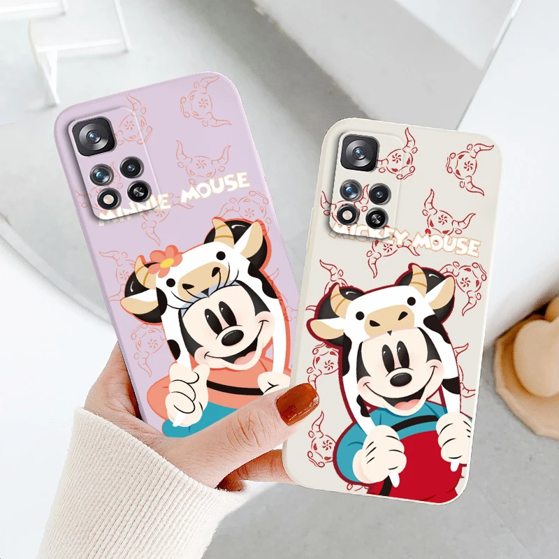 

Phone Case For Xiaomi Redmi Note 11 11S 11T 10S 10 9S 9T 9 8T 8 Pro Plus 5G Disney Mickey Minnie Hot Liquid Rope Soft Cover