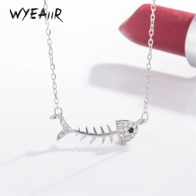 WYEAIIR 925 Стерлинговое Серебро креативный циркон блестящие Fishbone INS Изящные