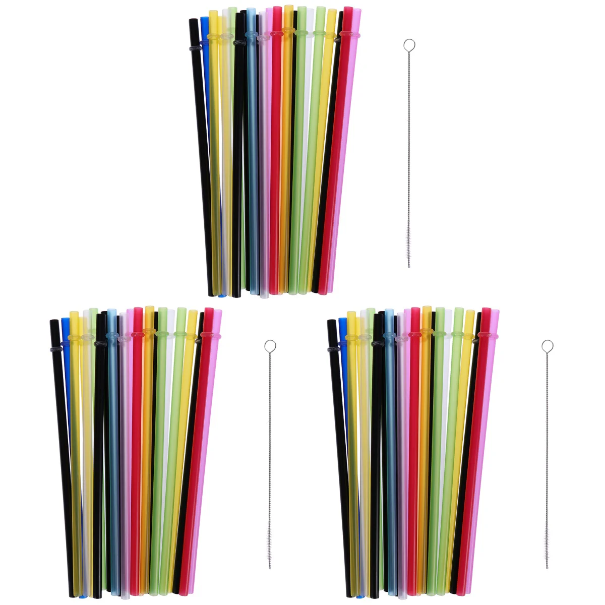 

75 pcs /pack Thick Two Colors/Pure Color Non-transparent Reusable Threaded Drinking Straws for Home Use with Brush