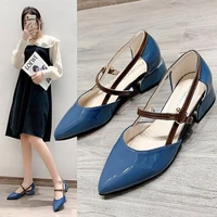 2022 leather soft leather sandals women summer fashion bag with pointed tip lace up heels thick and low heel hollow work shoes