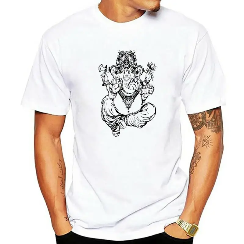 

Футболка Ganesha с изображением слона и Бога, Мужская футболка черного и белого цвета, простая повседневная одежда для подарка на день рождения...