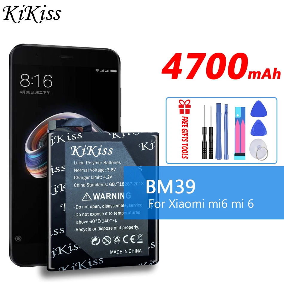 

Аккумулятор Kikiss для Xiaomi Mi 6 Mi6 BM39 2021 мАч, сменный аккумулятор BM 39 + инструменты, 4700