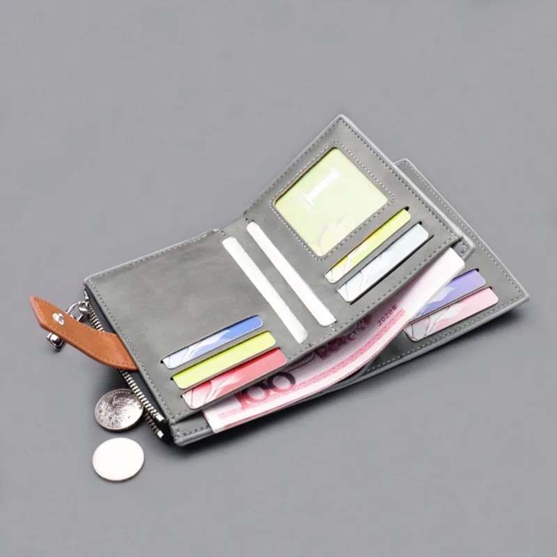 

Gray/Blue/Black PU Leather Men's Canvas Wallet Short Bag Hasp/Zipper Credit Card Holder Wallet Men's Money Bag