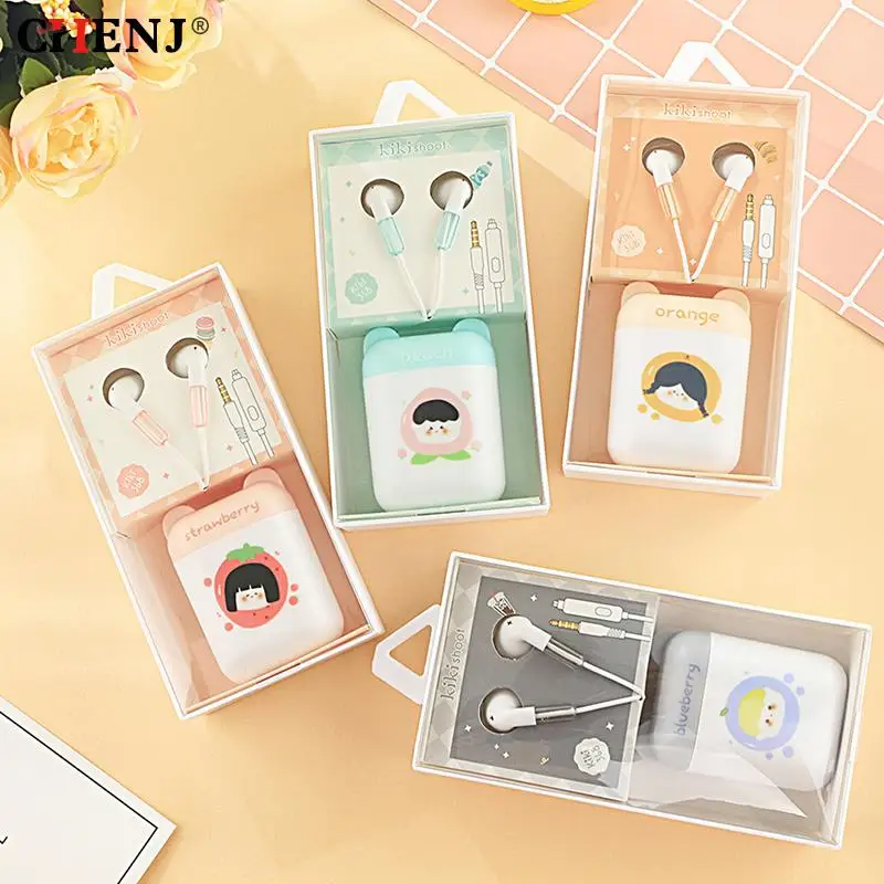 

Universal Cute Cartoon Headphone Stereo Wired Earphones With Storage Box Daughter Children Adult Earbuds 3.5mm Wired Earphone