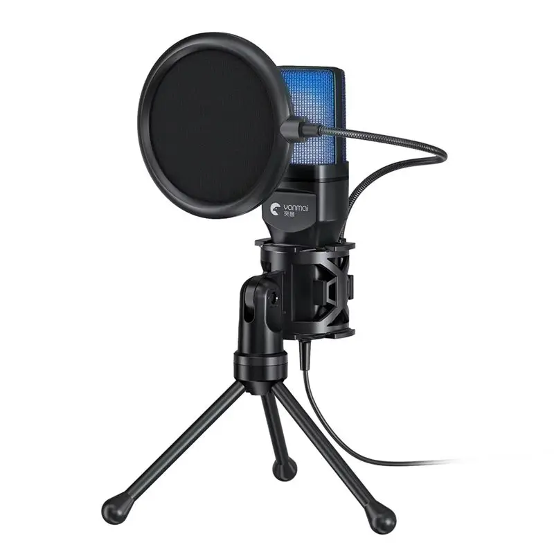 Фото Игровой микрофон Yanmai Tripod RGB с USB-подключением для живой записи, с интеллектуальным шумоподавлением, для мобильных устройств, ПК, ноутбуков, стриминга №1