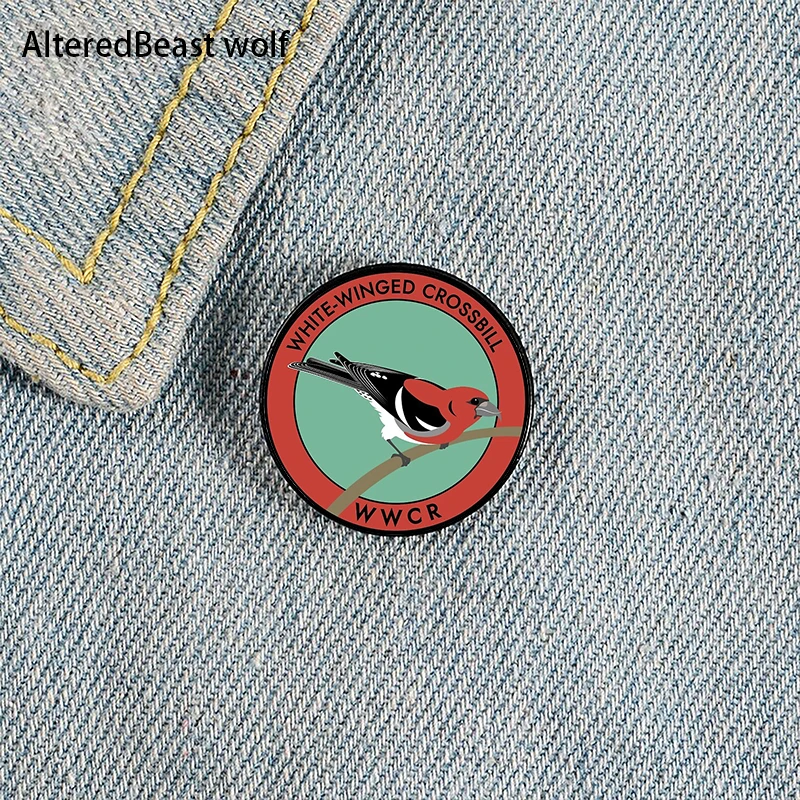 

White winged Crossbill Printed Pin Custom Funny Brooches Shirt Lapel Bag Cute Badge Cartoon Jewelry Gift for Lover Girl Friends