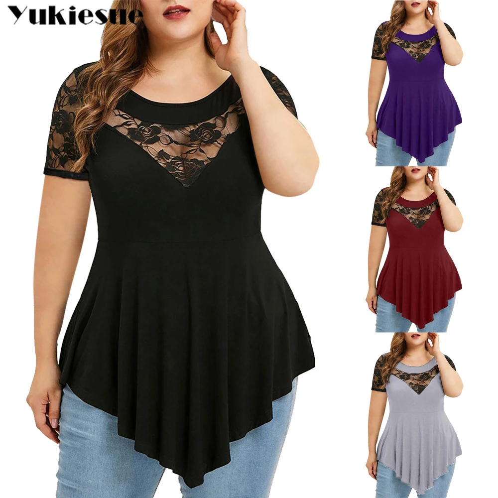 Женская Кружевная футболка с коротким рукавом размеры до 5XL |