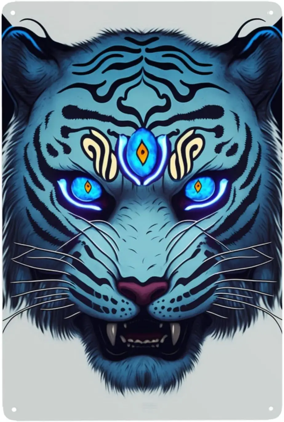 Трехглазый Blue Tger Metl Tn Sgn Vntge для спальни дома Ktchen Hotel Br Cfe Outor Wll Decoon 8X12 nch