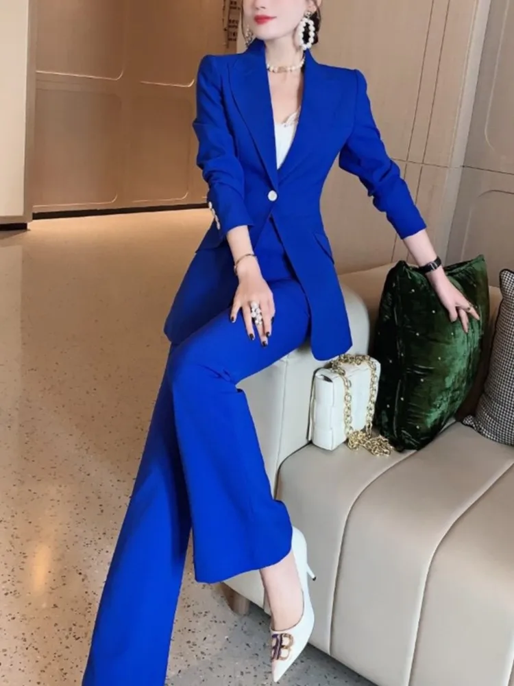 

Новый элегантный деловой женский модный Повседневный Блейзер брючный костюм офисный винтажный Тонкий деловой комплект из двух предметов ж...