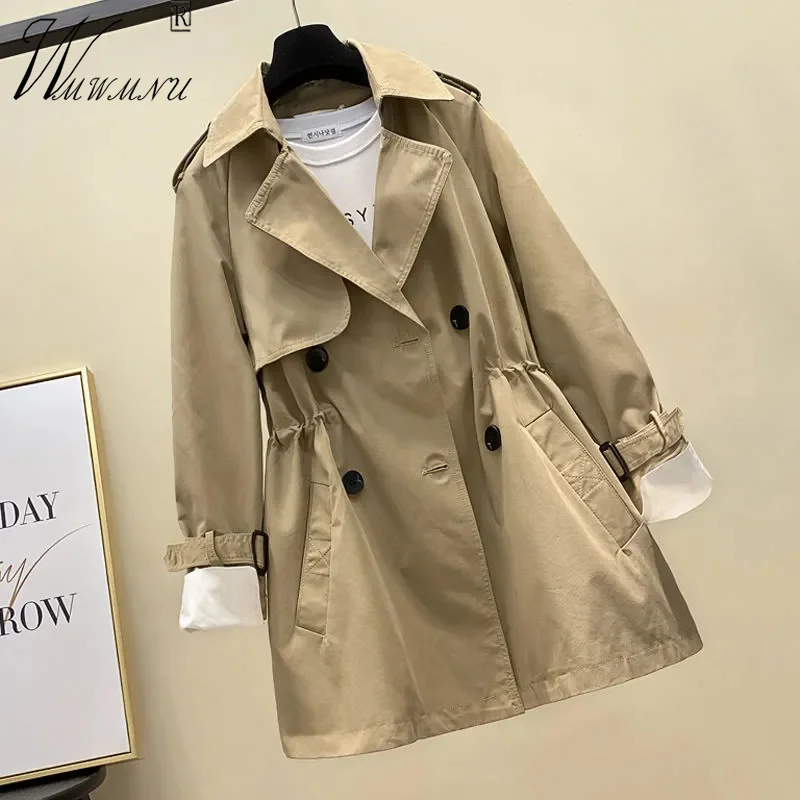 

Slim Waist Women's Trench Coat Korean Fashion Khaki Classic Manteau Femme New Arrivals Spring Mid-Length Loose Windbreaker