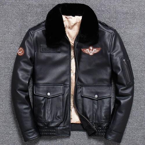 

Пилот мужской из натуральной воловьей кожи, с меховым воротником, на зиму