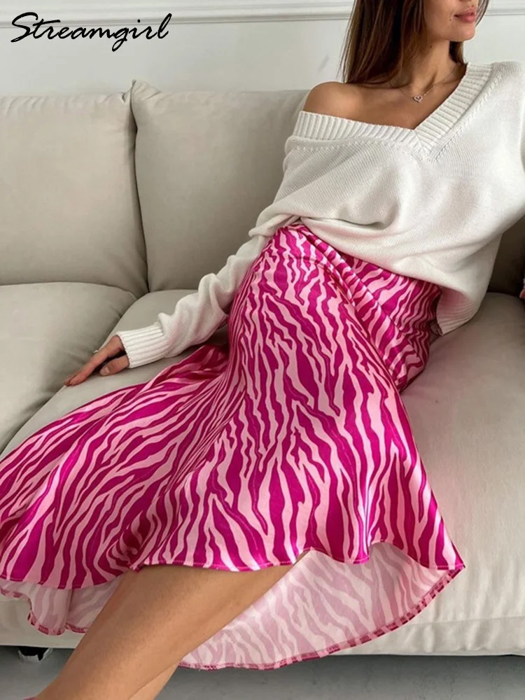 

Элегантная трапециевидная атласная юбка-макси Streamgirl для женщин, офисная юбка с леопардовым принтом «рыбий хвост», Длинные розовые юбки для женщин, лето 2023
