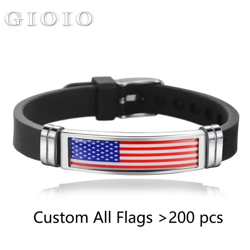 

GIOIO 2022 Souvenir Gift USA Spain Flag Bracelet for Men Women Israel Germany Flags Adjustable Silicone Wristband Bangle