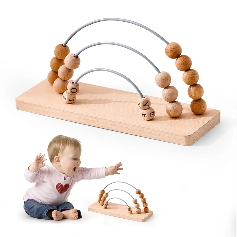 1Set Wooden Rainbow Abacus Board Wooden Beads 18mm Arithmetic Calculation MathToys Learning Gift Toddler Girls and Boys Abacus