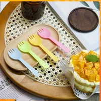 100pcsset fruit cake dessert forks ice cream coffee salad 2 in1 spoons baking shop supplies party accessories kitchen gadgets