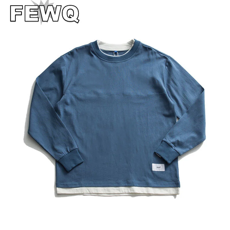 

FEWQ Fake 2 Pcs Men's Casual Sweatshirts Sthitching Color Streetwear Male 2023 Spring Stylish New Pullovers Japan Chic 24B740