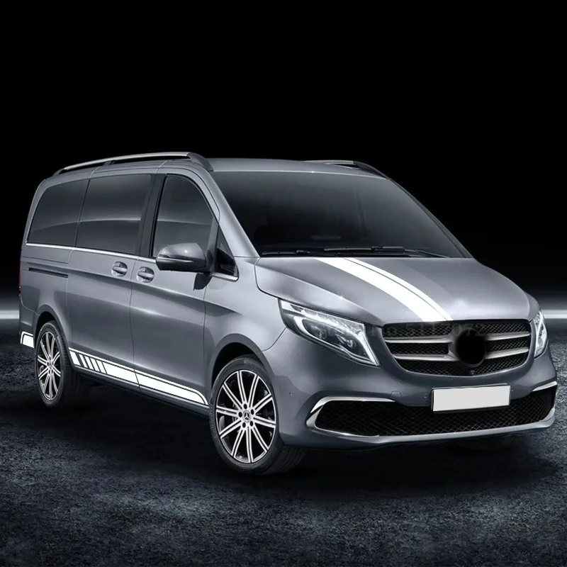 Фото Для Mercedes-Benz V-Class W447 Vito Viano 2014-наст. время, AMG, 3 шт., наклейки на капот, боковые полосы, наклейки на пороги №2