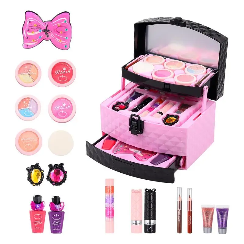 

Kids Makeup Kit Little Girls Play Makeup Toy With Carrying Case Children's Cognitive Toys For Party Favors Home Kindergarten