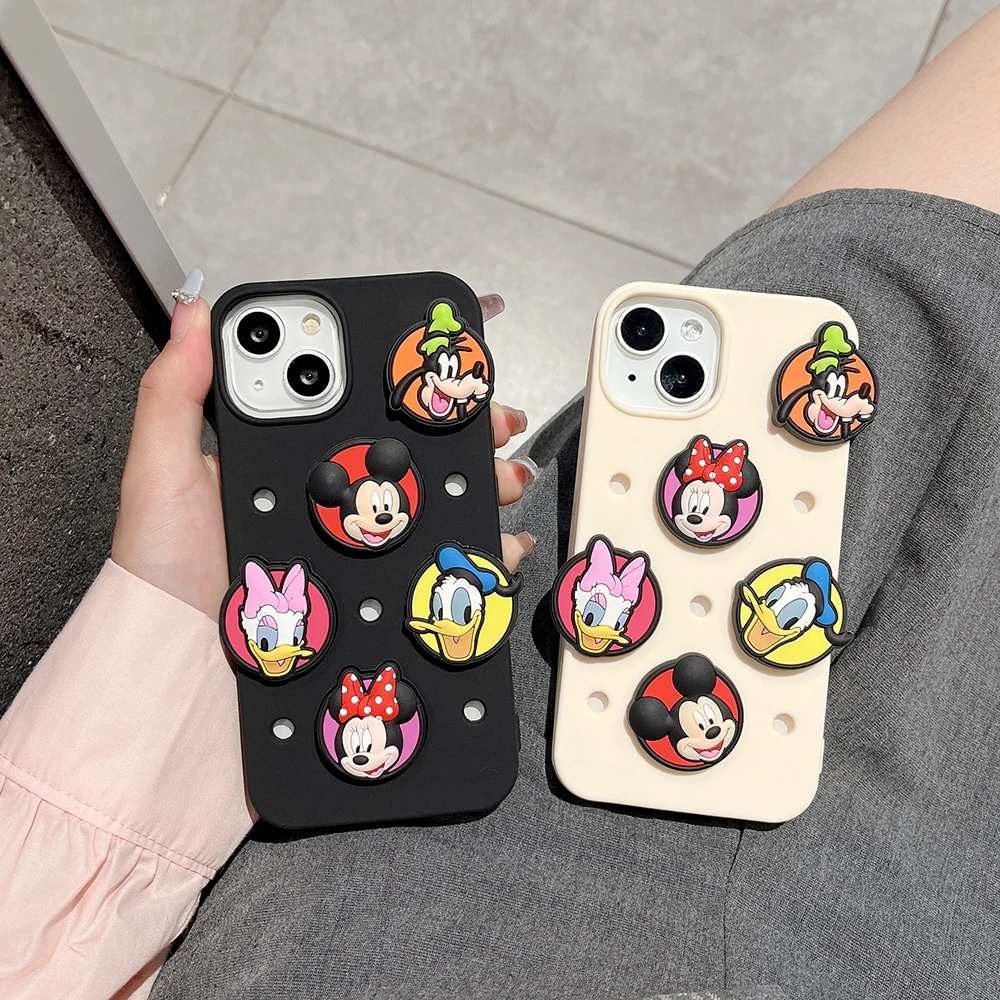 

3D Disney Mickey and Minnie DIY Detachable Phone Case for IPhone 14 13 12 11 Pro Max Plus Silicone Soft Anti-fall Back Cover