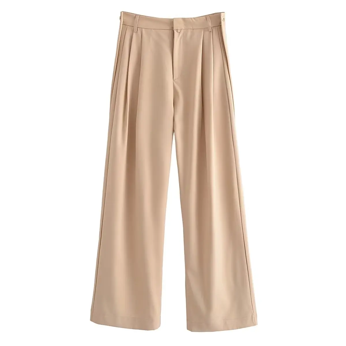 

PB&ZA Women 2023 New Chic Fashion Button Fold Vertical FeelingA Variety of Ways to Wear Straight Pants Vintage Female Trousers
