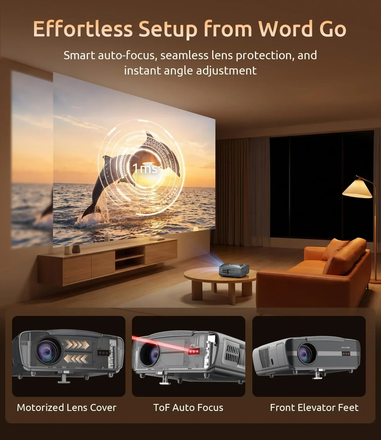 Фото CAIWEI A9X 2026 Новый 4K UHD проектор с Google TV, 4200ANSI, Android 14, домашний кинотеатр, караоке, 2 микрофона, двойные 38-ваттные динамики, автофокус, смарт-функции. №5