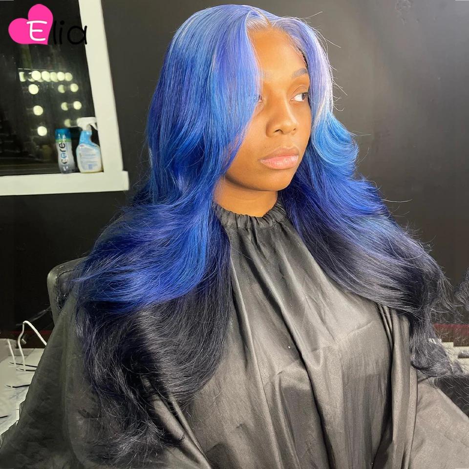 

32 Inches Dark Blue Wigs Lace Front Human Hair 4x4 5x5 Lace Closure Wig Average Wig Cap Body Wave Lace Frontal Wigs for Women