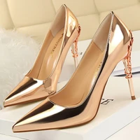 shoes patent leather woman pumps metal heel women wedding shoes fashion female shoes stiletto heels 10 cm heeled shoes