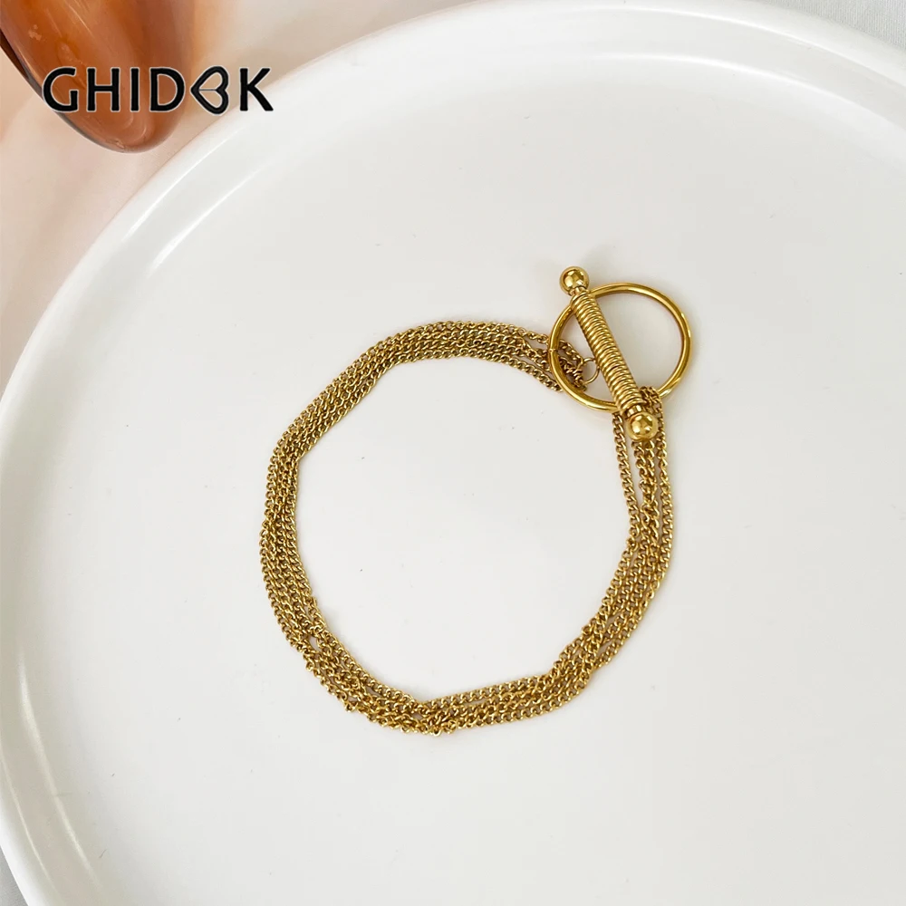 

GHIDBK Unique Stainless Steel 18K Gold Plated Multi Link Chain OT Toggle Bracelet Women's Statement Jewelry Factory Wholesale