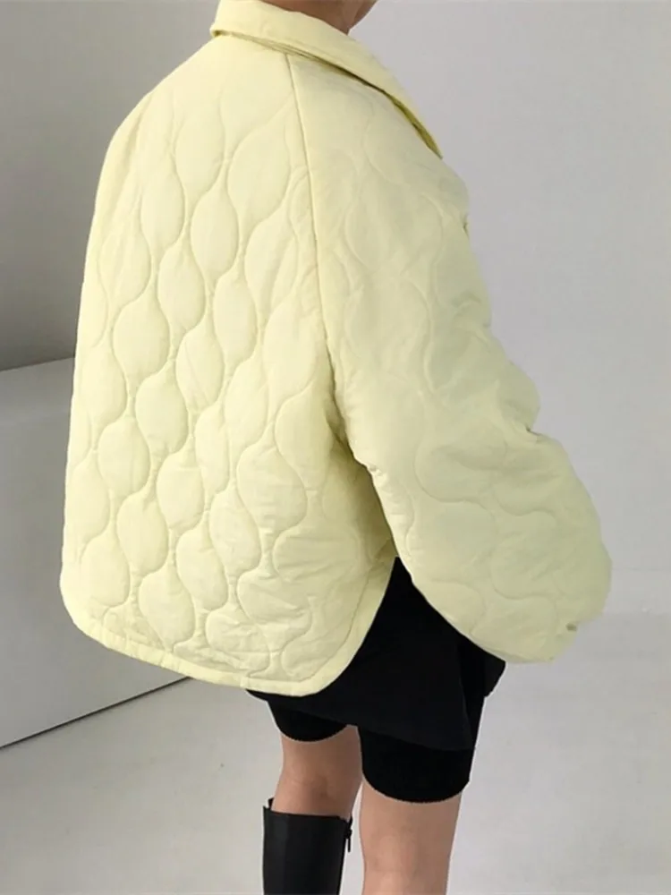 GUUZYUVIZ Oversized Winter Coat For Women Autumn Winter Turn-down Collar Pocket Diamond Parkas Women Casual Warm Thick Jancket
