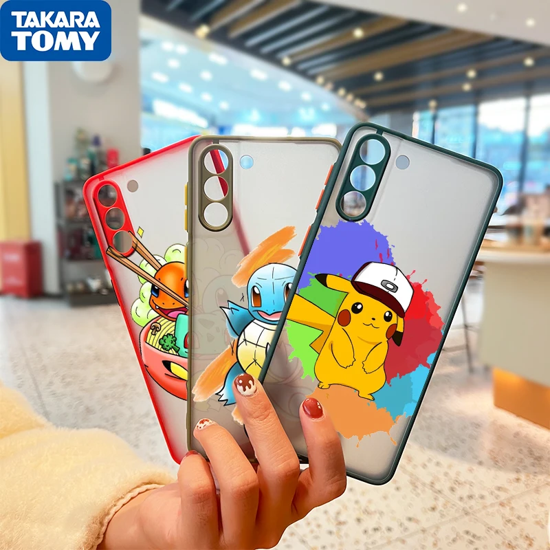 

Cool Cartoon Pikachu For Samsung Galaxy S22 S21 Ultra S20 FE Lite S10 S9 S8 Plus 5G Frosted Translucent Phone Case
