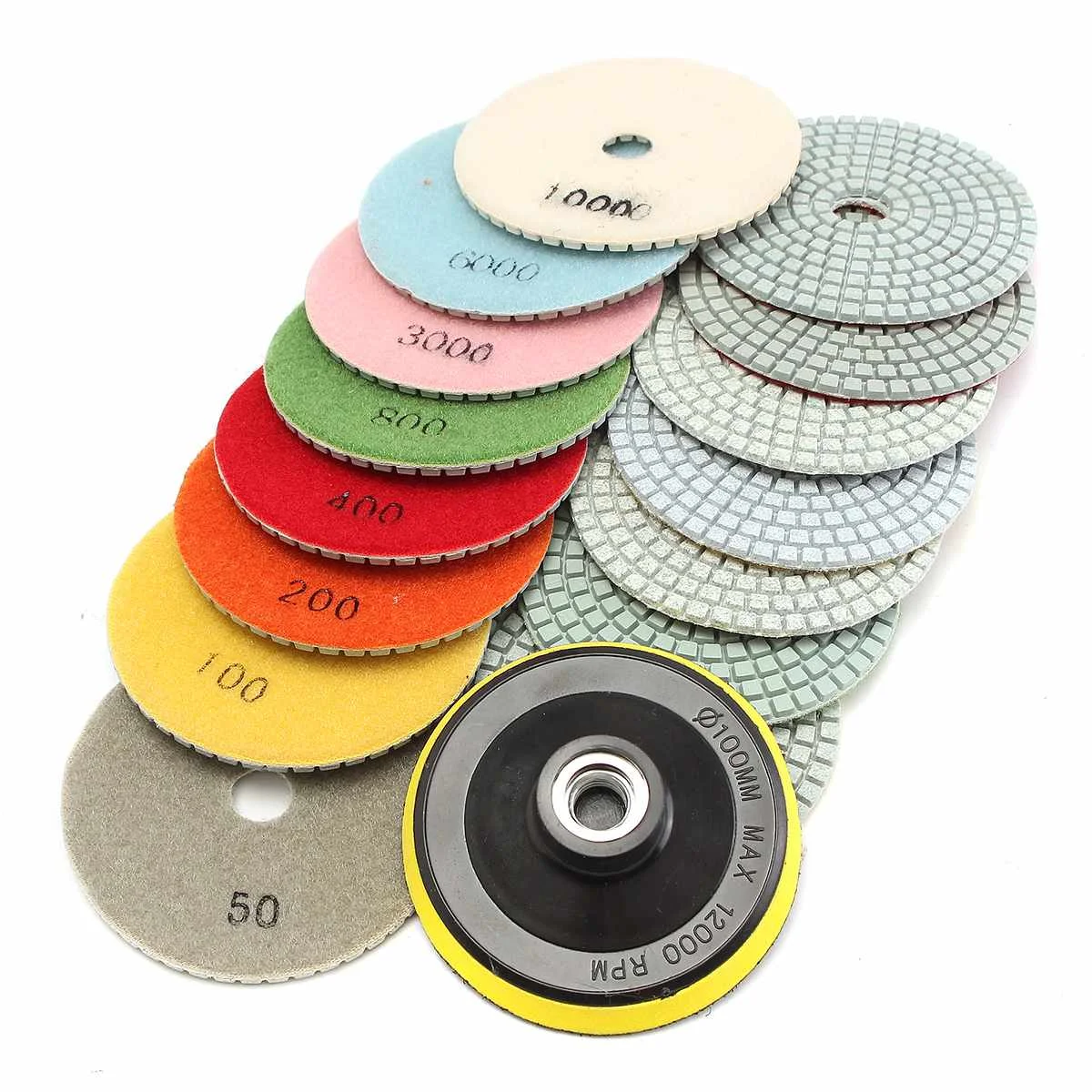 

16pcs Diamond Polishing Pads Kit 4 inch 100mm Wet/Dry for Granite Stone Concrete Marble Polishing Use Grinding Discs Set